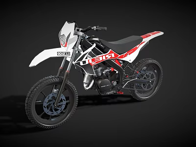 White and Red FSTA Off Road Motorcycle With Wide Tires And Headlight 3d model