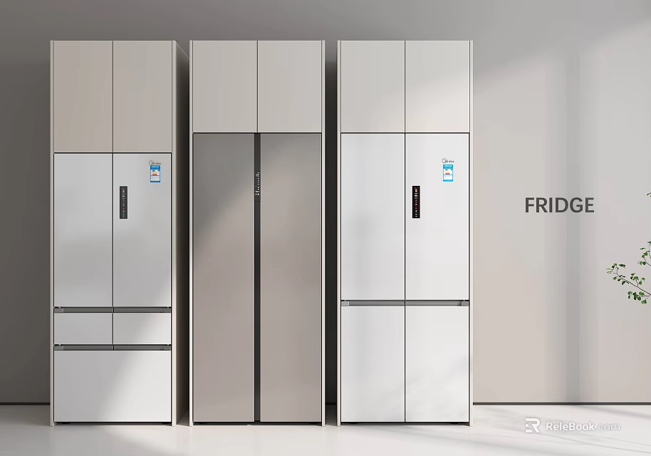 Modern Fridge Freezer Designs With Different Styles And White Finishes For Kitchen 3d model 