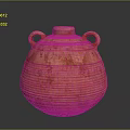 Orange Handmade Decorative Furniture Pottery Jar With Two Handles And Striped Texture