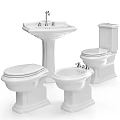 Elegant White Ceramic Toilet With Bidet Pedestal Sink And Bathroom Fixtures