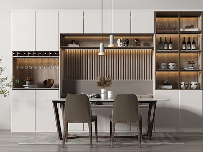 Modern Wine Cabinet Interior Design With White Cabinets Wine Glass Storage And Decorative Items 3d model