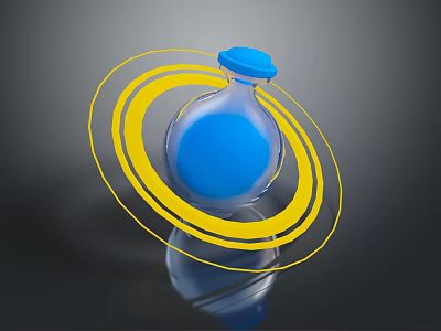 Blue Glass Bottle With Blue Cap And Yellow Rings On Black Background 3d model