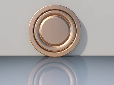 Sleek Hinged Door With Golden Round Handle And Reflective Surface Design 3d model