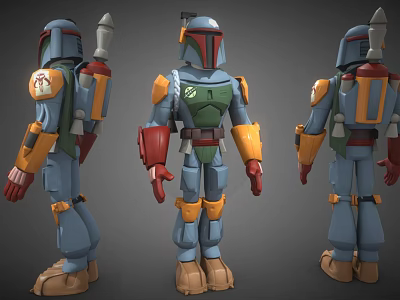 Colorful Armored Sci Fi Warrior Character Toy Figure Three Angles View Design 3d model