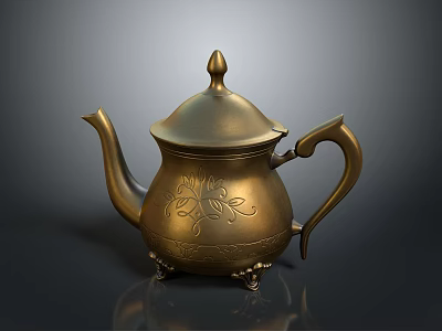 Brass Teapot With Floral Engravings And Vintage Design For Home Use 3d model