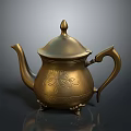 Brass Teapot With Floral Engravings And Vintage Design For Home Use