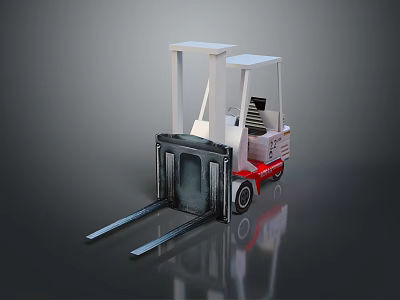 White Industrial Forklift With Red Wheels And Front Forks For Material Handling 3d model