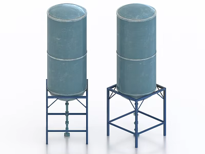Industrial Equipment Two Blue Cylindrical Storage Tanks With Metal Stands 3d model