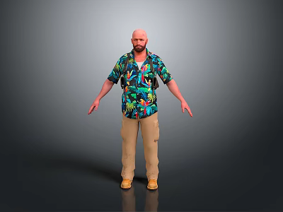 Man With Open Arms In Colorful Floral Shirt Khaki Pants And Yellow Shoes 3d model