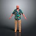 Man With Open Arms In Colorful Floral Shirt Khaki Pants And Yellow Shoes