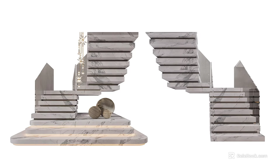 Modern Stone Staircase Designs With Multiple Structures And Spherical Decorative Elements 3d model
