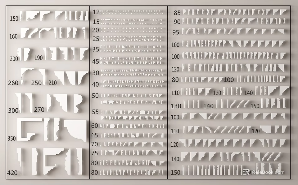 Multiple Decorative Gypsum Cornice Styles Sizes For Interior Home Design Projects 3d model 