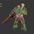 Game Movie Character In Armored Outfit With Large Weapon And Red Gold Details