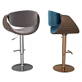 Modern Blue Grey Velvet Wooden Bar Stools with Curved Backrest Armrests