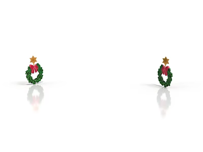 Christmas Wreath Themed Earrings With Green Leaves Red Berries And Gold Star 3d model