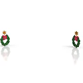 Christmas Wreath Themed Earrings With Green Leaves Red Berries And Gold Star
