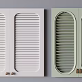 Double Panel Round Design White And Light Green Shutters With Brass Handles 3d model