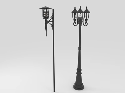 Classic Style Black Outdoor Furniture With Wall Mounted And Floor Standing Lamp Posts 3d model
