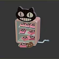 Pink Wrapped Candies in Open Pink Refrigerator with Black Cat Face Design and Falling Candy