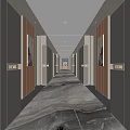 Elegant Modern Hotel Corridor With Marble Flooring Elevators Decorative Paintings And Lighting 3d model