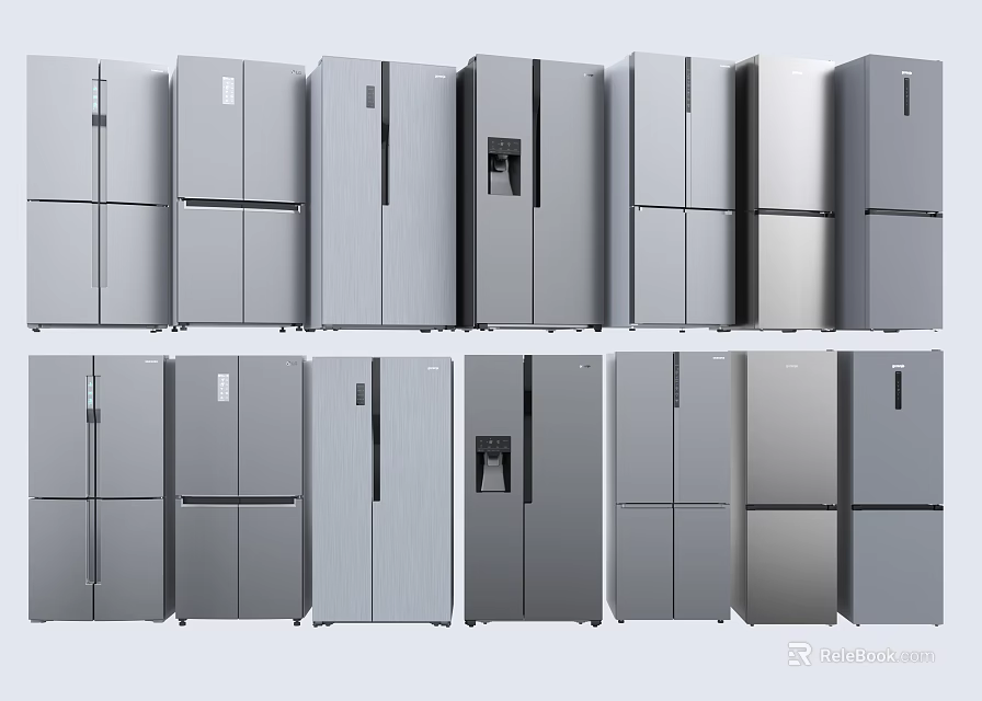 Assorted Modern Refrigerators and Freezers With Diverse Designs Sizes and Sleek Metallic Finishes 3d model 