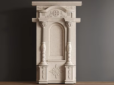 Ornate White Architectural Component Featuring Carved Columns And Decorative Top Design 3d model