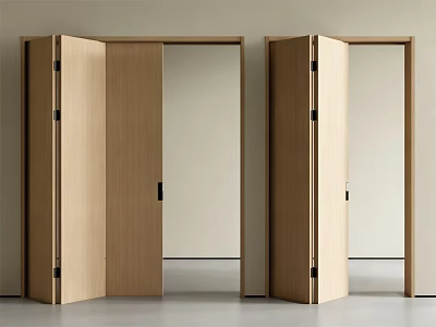 Modern Light Wood Folding Doors Open For Interior Design 3d model