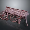 Vintage Wooden Wagon With Large Spoked Wheels And Rustic Wooden Planks