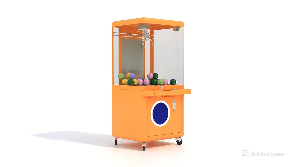Orange Claw Machine Featuring Transparent Cover Colorful Balls And Circular Control Panel 3d model