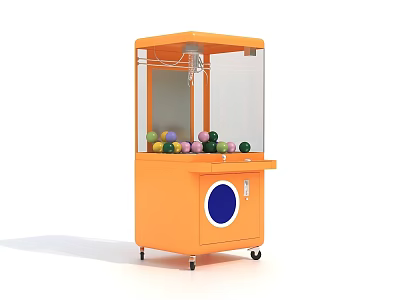 Orange Claw Machine Featuring Transparent Cover Colorful Balls And Circular Control Panel 3d model