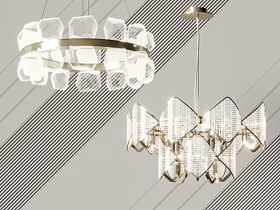 Elegant Modern Chandeliers With Transparent Crystal Design And Metal Frame Hanging 3d model