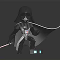 Darth Vader Figurine With Black Armor Flowing Cloak And Red Lightsaber On Illuminated Base