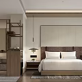 Modern Hotel Guest Room With Upholstered Headboard White Bedding Wooden Nightstands And Table Lamps