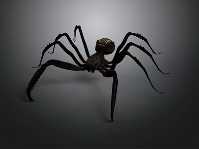 Artistic Long Legged Spider Sculpture With Decorative Intricate Details On Gray Background 3d model
