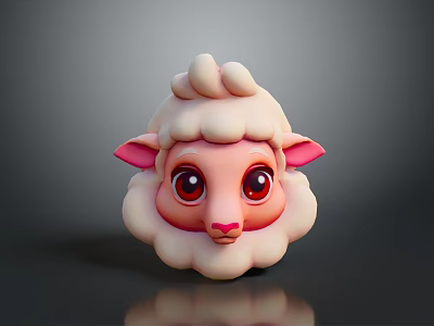 Cute Cartoon Sheep with Big Red Eyes Pink Ears and Curly White Wool 3D Rendered 3d model