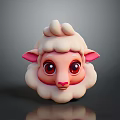 Cute Cartoon Sheep with Big Red Eyes Pink Ears and Curly White Wool 3D Rendered