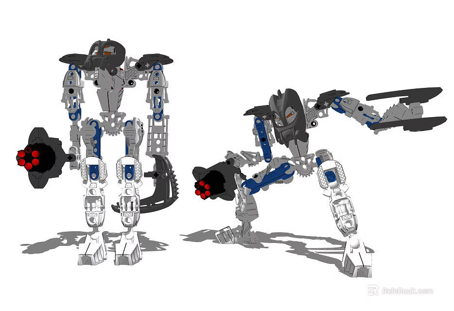 Smart Machines Robots With Mechanical Arms And Red Blue Gray Details In Action Poses 3d model 