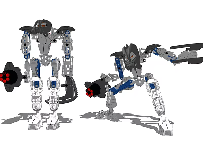 Smart Machines Robots With Mechanical Arms And Red Blue Gray Details In Action Poses 3d model