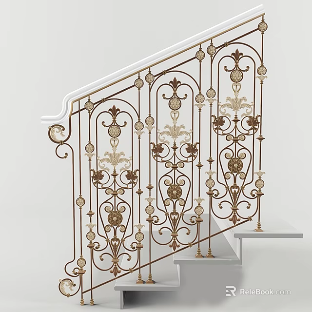 Ornate Wrought Iron Railings With Intricate Floral Patterns For Staircase Design 3d model 