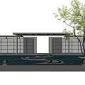 Garden Landscape Design With Geometric Pavement Dark Gates Pergola And Tree