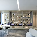 Modern Leisure Area Interior With Cozy Gray Sofa Coffee Tables And Wooden Bookshelves
