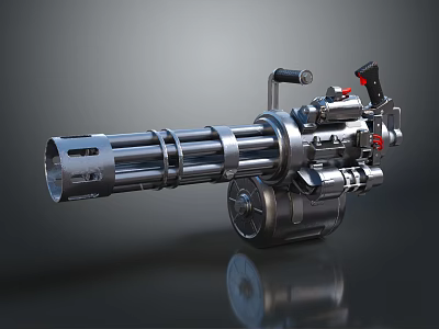 Powerful Gatling Gun Weapon With Multiple Metal Barrels Hand Grip And Trigger Mechanism 3d model