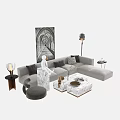 Modern Gray L shaped Sofa And Marble Coffee Table Set With Plush Pillows Black White Archway Wall Art