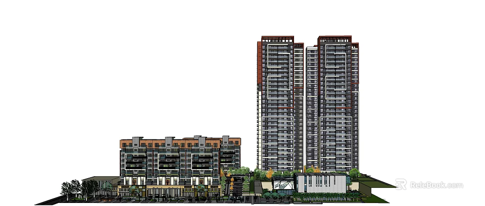 Modern Residential Development Featuring High Rise Towers Low Rise Buildings and Green Spaces 3d model 