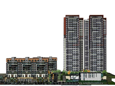 Modern Residential Development Featuring High Rise Towers Low Rise Buildings and Green Spaces 3d model