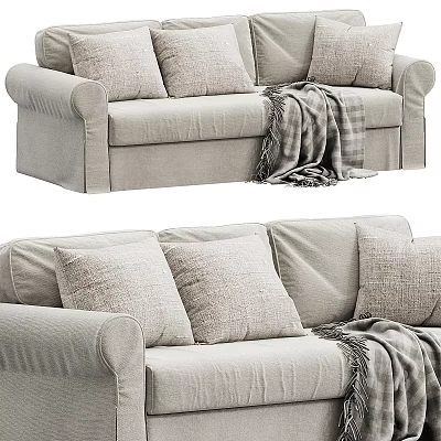 Light Gray Multi Seater Sofa With Cushions And Blankets 3d model