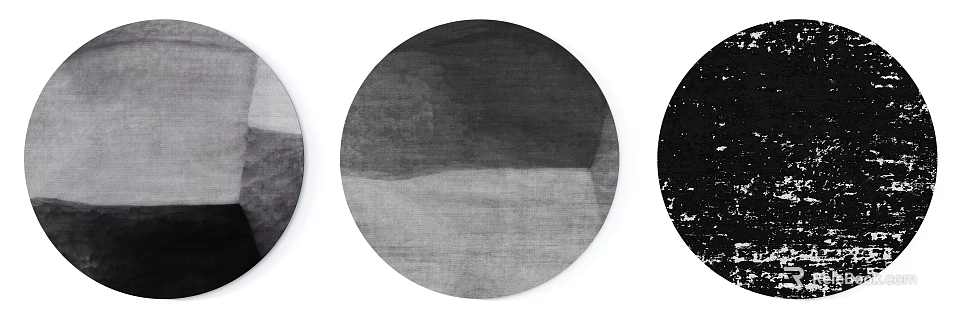 Three Round Rugs With Modern Gray And Black Textured Patterns For Home Decor 3d model