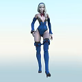 Futuristic Woman In Blue Tight Bodysuit With Silver White Hair And Knee High Boots