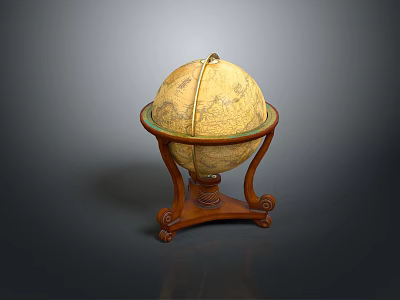 Vintage Globe Decorative Furniture With Wooden Stand And Ornate Base 3d model