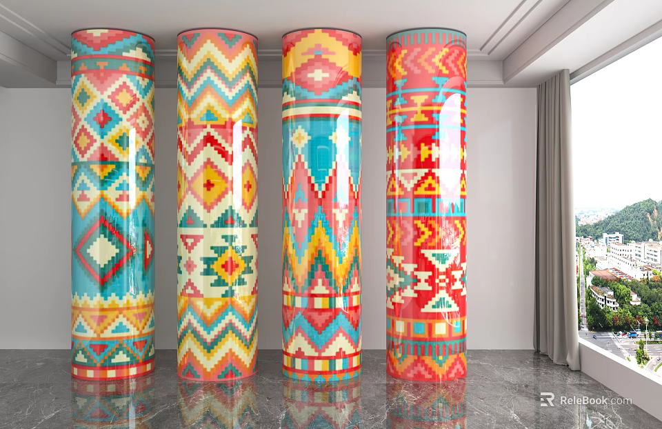 Colorful Decorative Pillars With Vibrant Geometric Patterns Indoor Room Design Elements 3d model